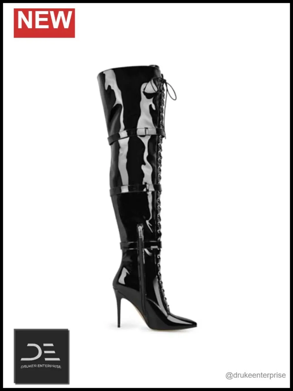 Over-the-Knee Stiletto Boots Pointed Toe Adjustable Lace Metal Buckle